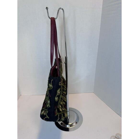 Carolee Vintage Embroidered Black Wool Hand Bag Purse, Acorn Motif With Beads - Picture 2 of 12